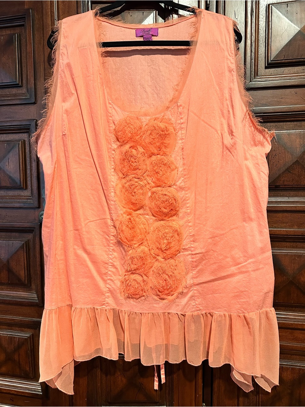 26 Frock and Frill RAW EYLASH EDGING Coral Rose Applique Tank Top unique whimsy